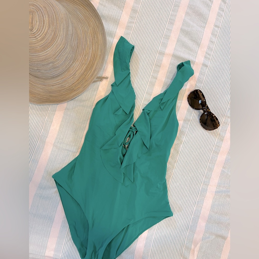 Becca Green Ruffled Swimsuit. Size S.